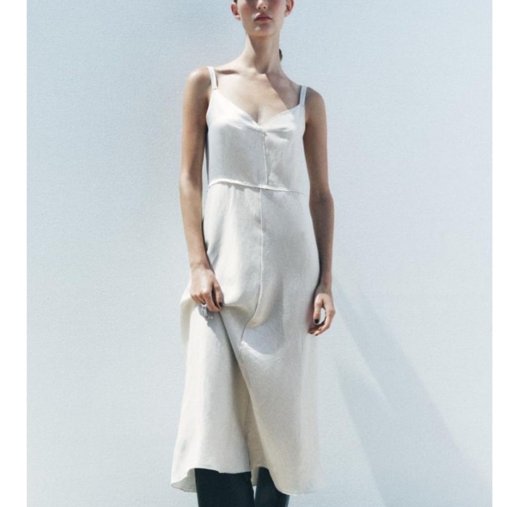 Zara Zw Collection Satin Midi Slip Dress